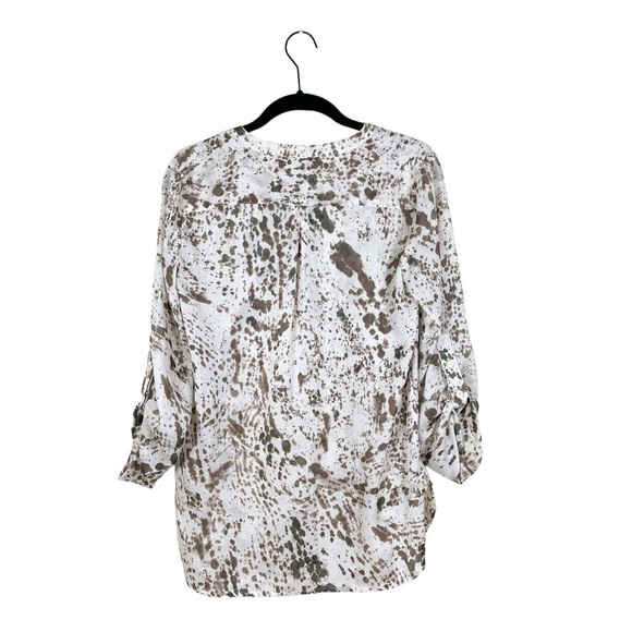 Loft Blouse Top Off White Brown Splatter Chiffon Button Up Casual Size XS - Picture 3 of 6